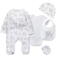 F10719NB: Baby Unisex Elephant 6 Piece Mesh Bag Gift Set (NB-6 Months)